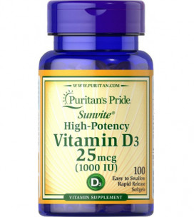 Vitamin D3 25 mcg (1000 UI) 100 Softgels